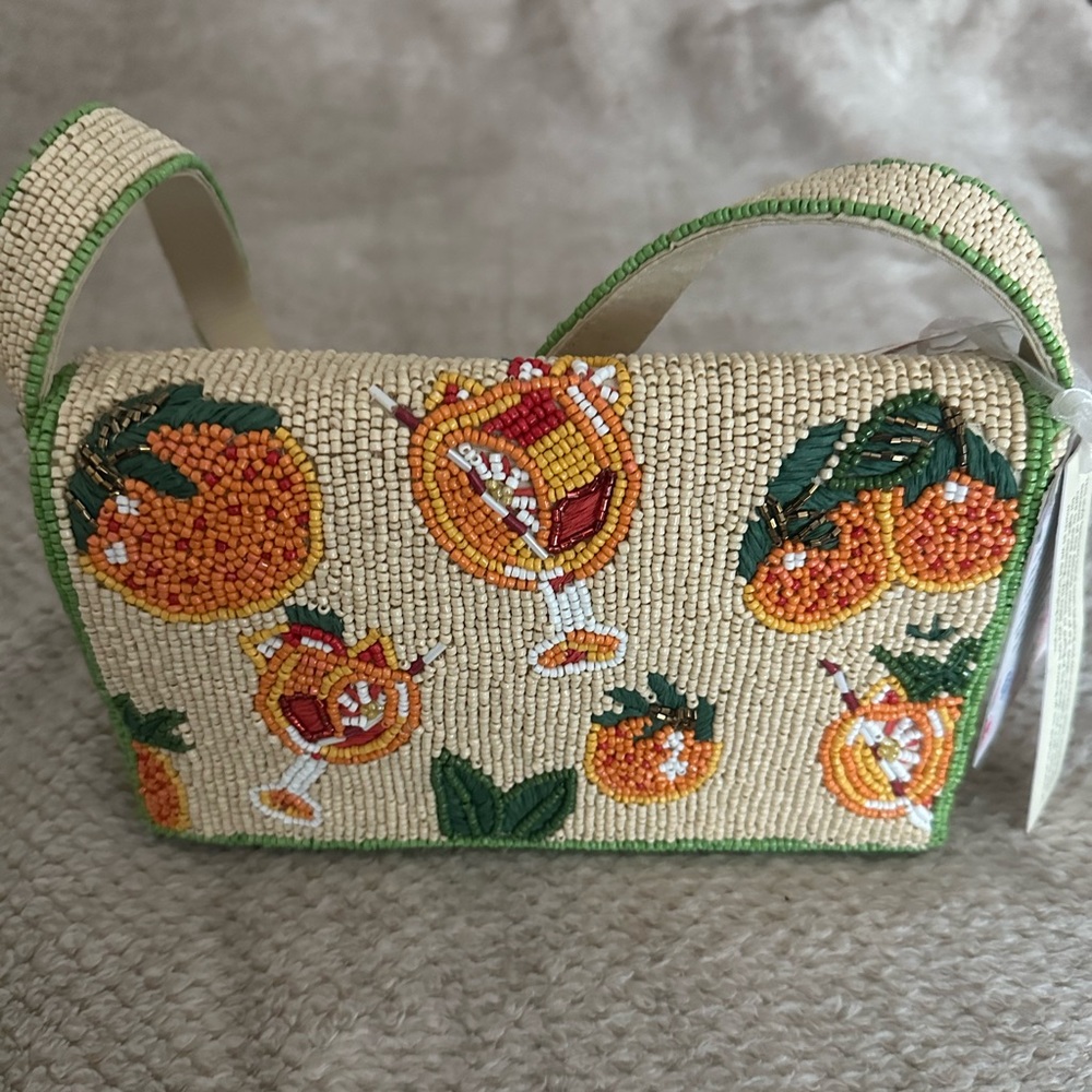 Made In India Beaded Orange Aperol Spritz Shoulder Handcrafted Bag NWT